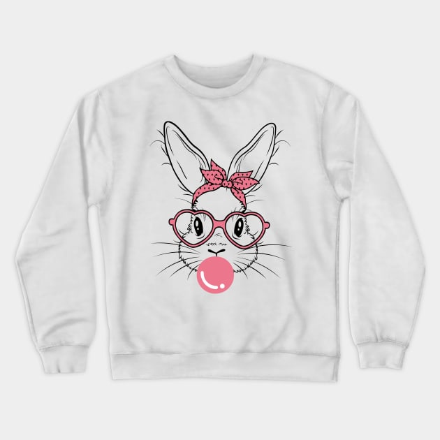 Bunny Face With Heart Glasses For Boys Men Kids Easter Day Shirt Crewneck Sweatshirt by WoowyStore